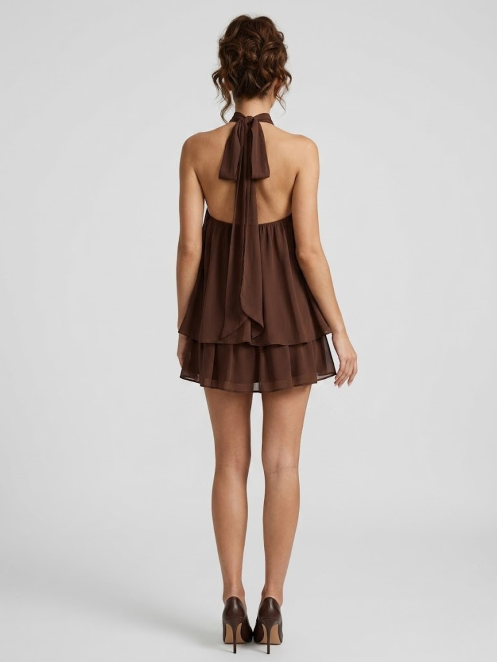 Women's Mini Dress High Halter Neck Ruffle Tiered