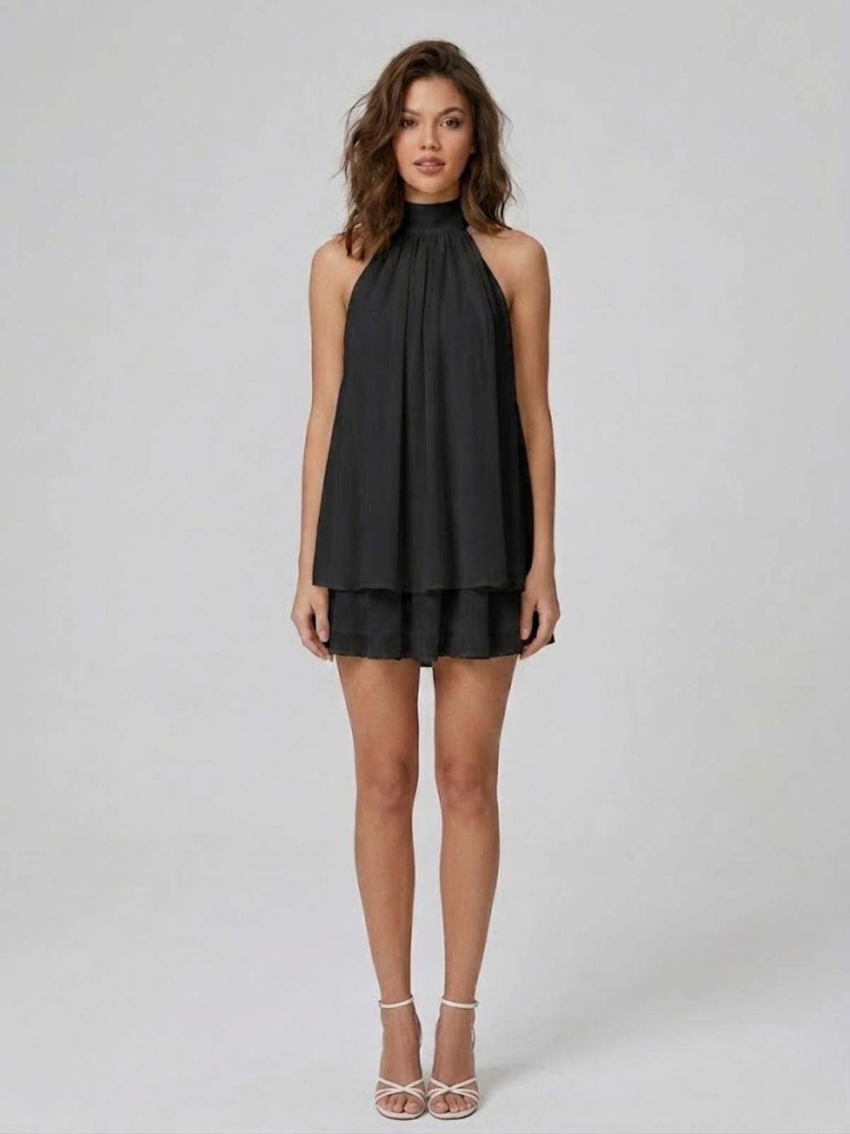 Women's Mini Dress High Halter Neck Ruffle Tiered