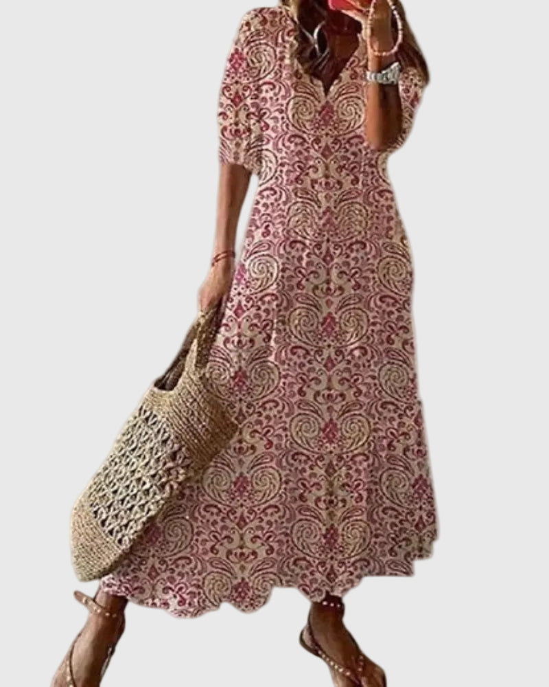 Women's Boho Summer Maxi Dress V-Neck Flowy