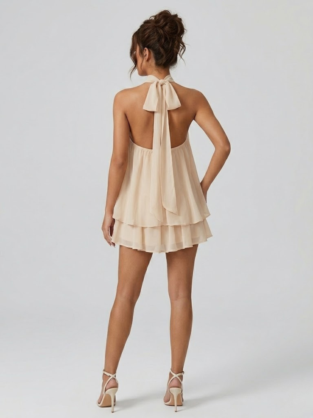 Women's Mini Dress High Halter Neck Ruffle Tiered