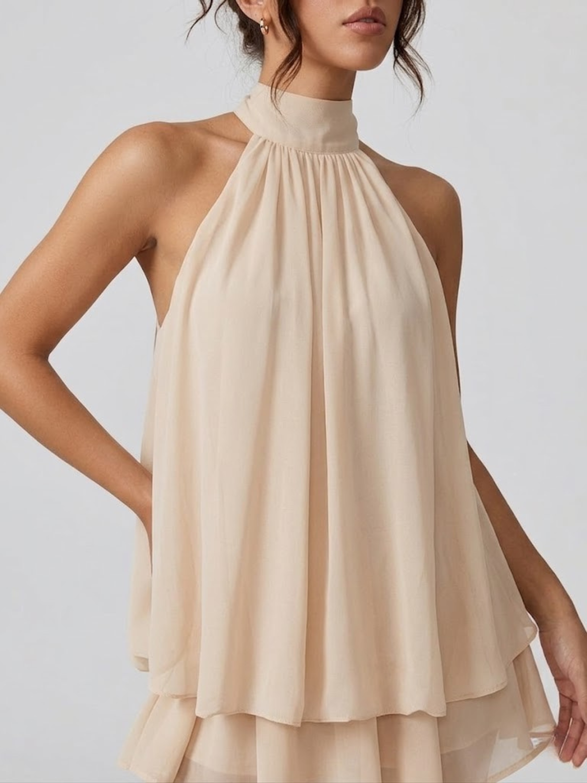 Women's Mini Dress High Halter Neck Ruffle Tiered