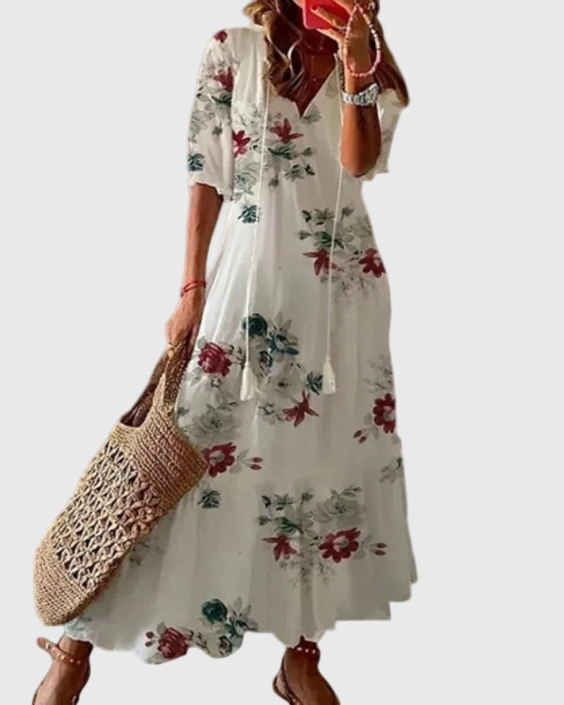 Women's Boho Summer Maxi Dress V-Neck Flowy
