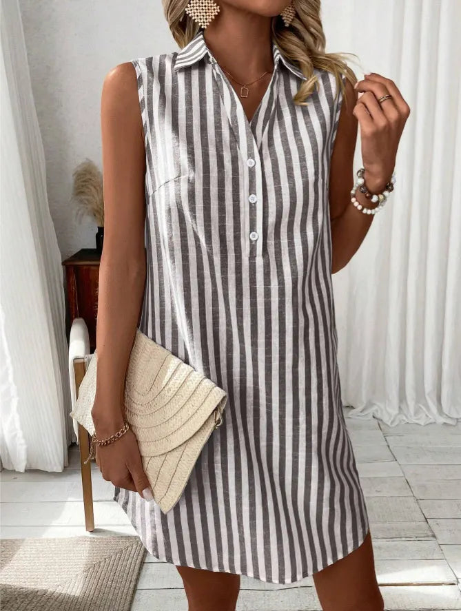 Dress for Women Sleeveless Striped Soft-Touch Fabric