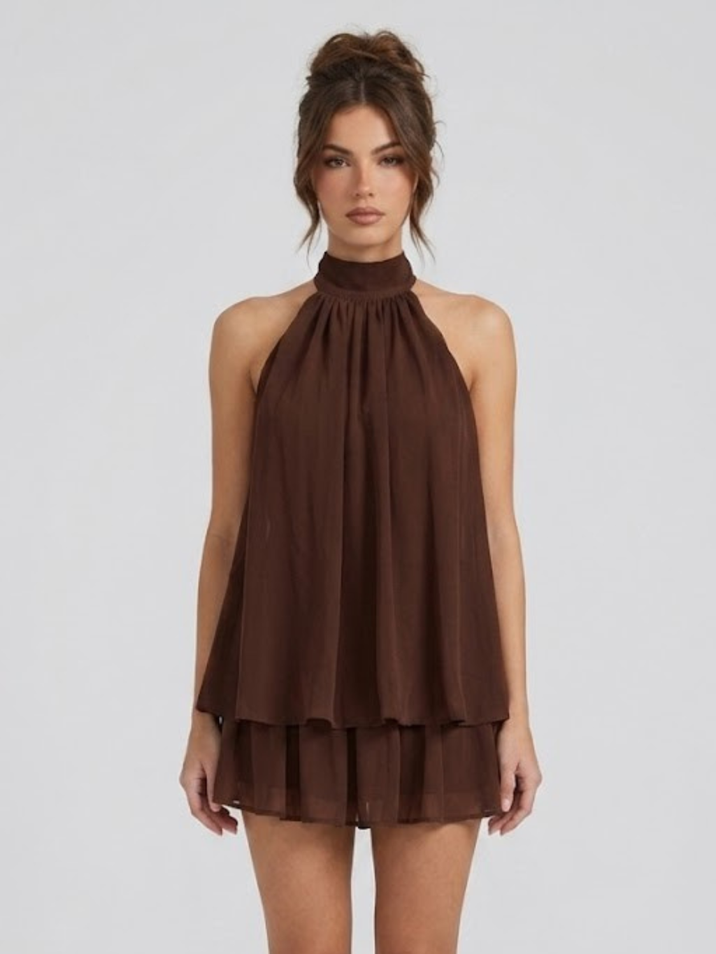 Women's Mini Dress High Halter Neck Ruffle Tiered