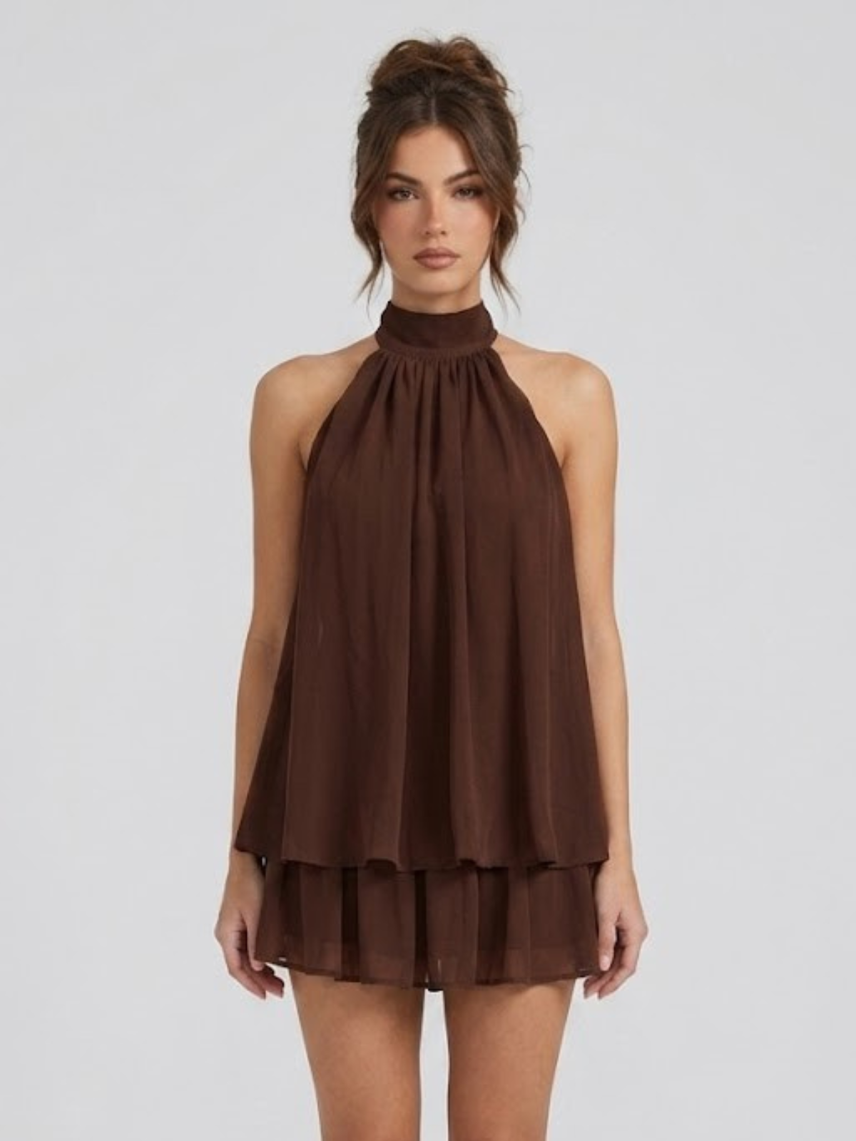 Women's Mini Dress High Halter Neck Ruffle Tiered