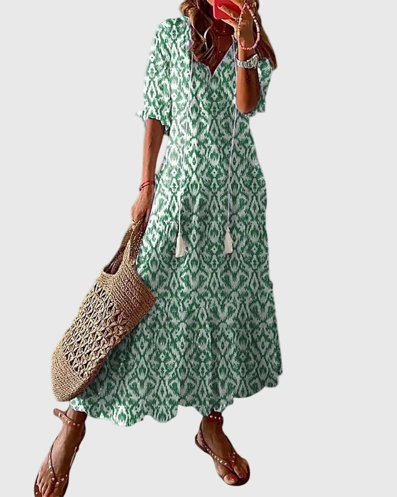 Women's Boho Summer Maxi Dress V-Neck Flowy