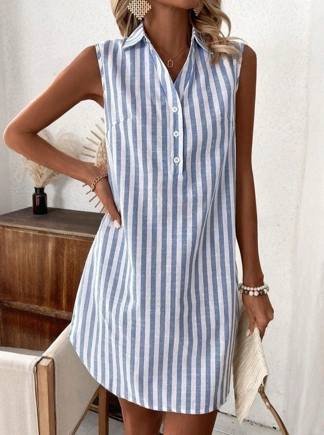 Dress for Women Sleeveless Striped Soft-Touch Fabric
