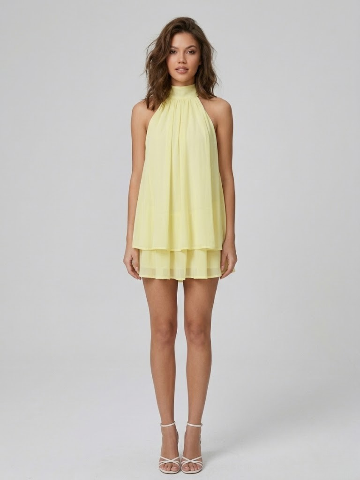 Women's Mini Dress High Halter Neck Ruffle Tiered