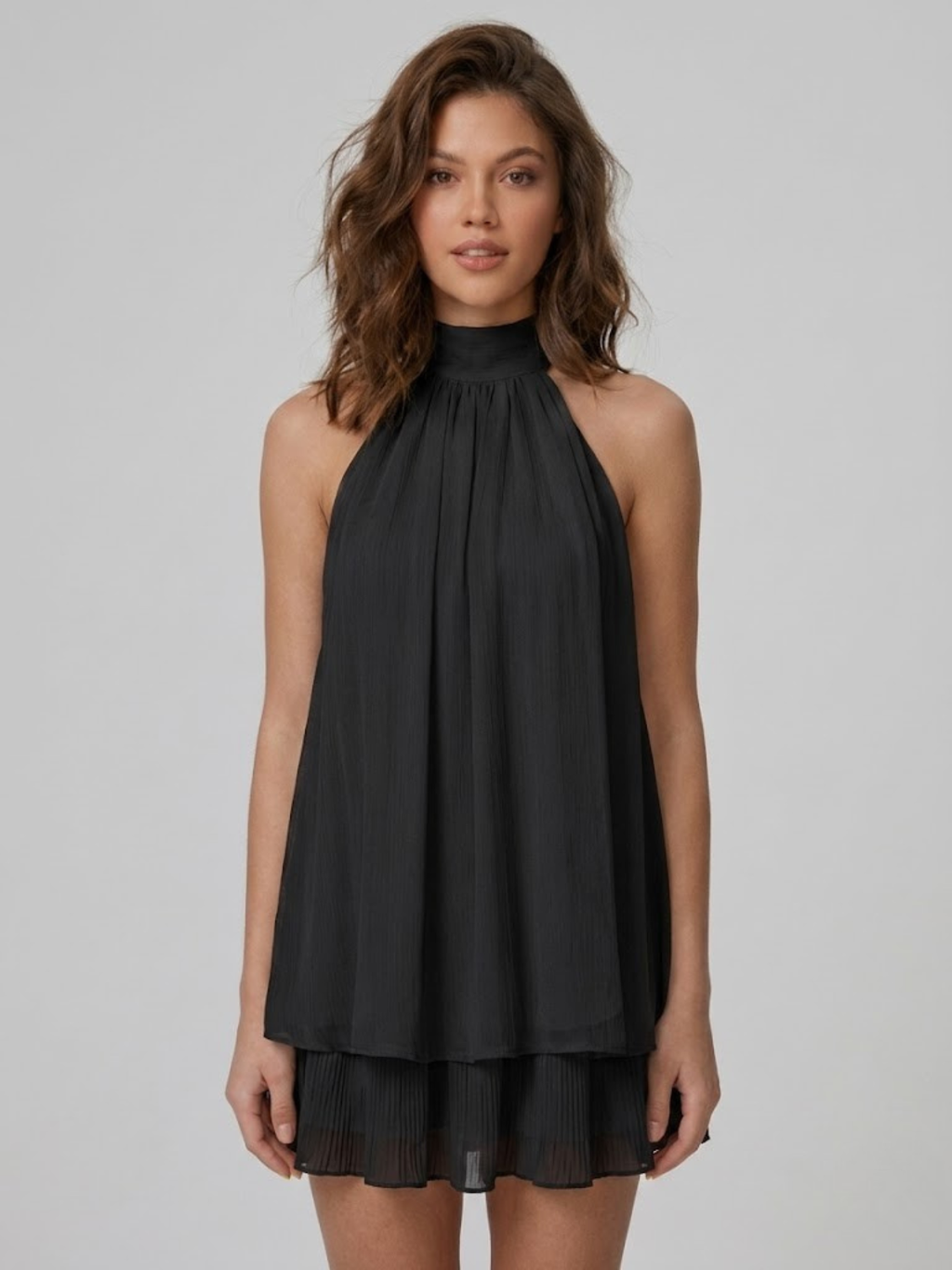 Women's Mini Dress High Halter Neck Ruffle Tiered
