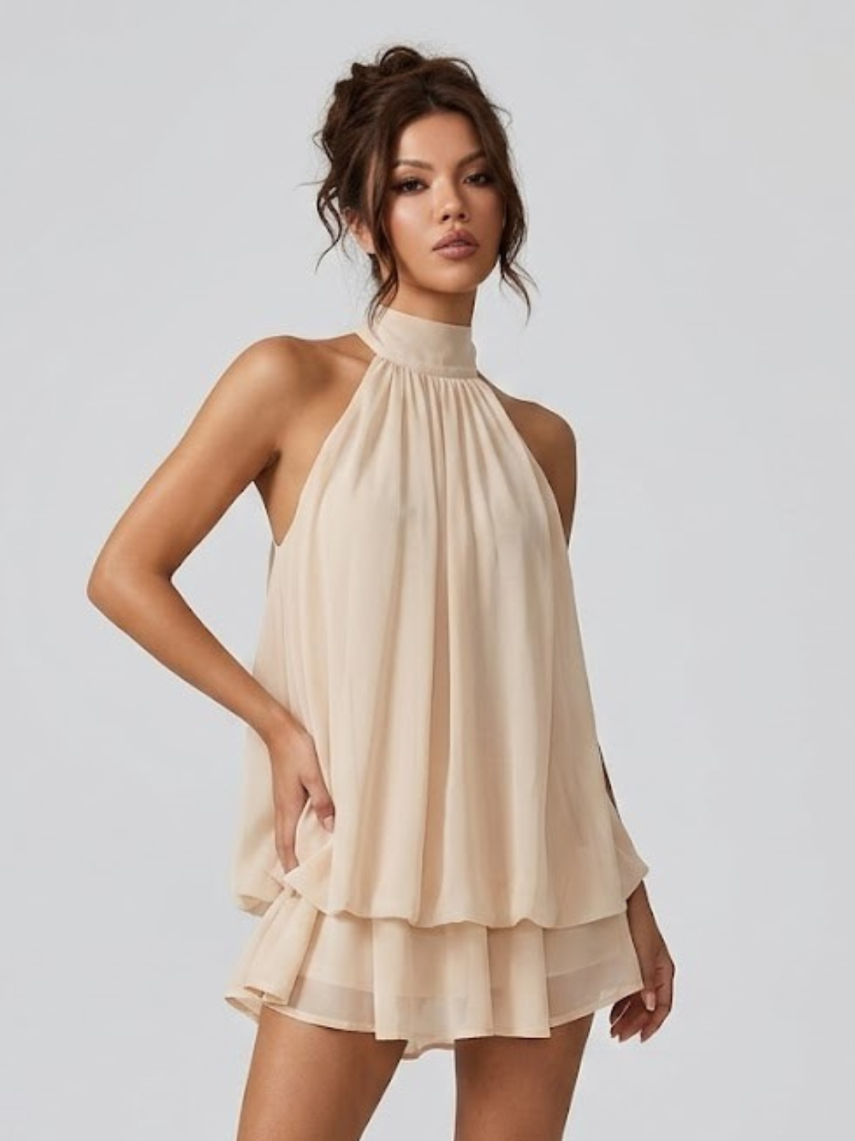 Women's Mini Dress High Halter Neck Ruffle Tiered