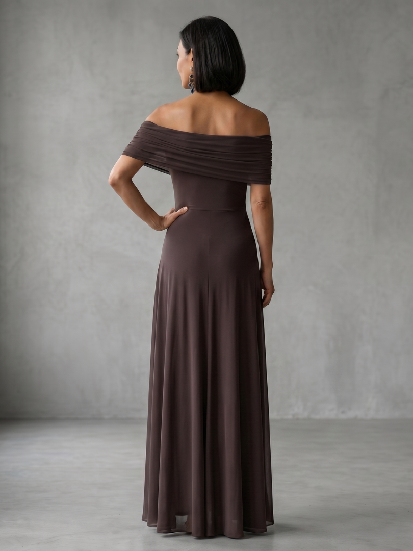 Midi Dress Off Shoulder Draped Flowing Skirt