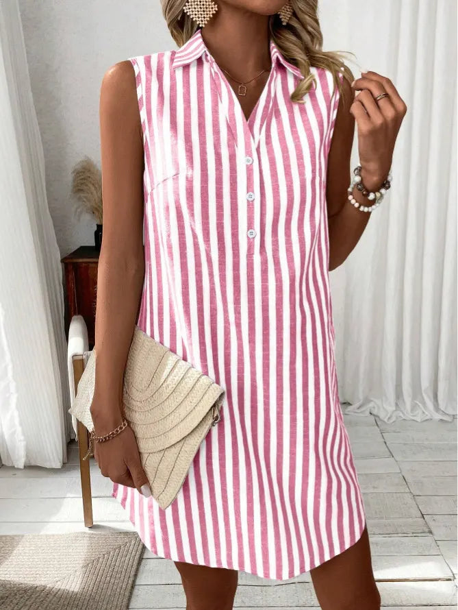 Dress for Women Sleeveless Striped Soft-Touch Fabric
