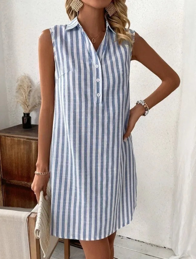 Dress for Women Sleeveless Striped Soft-Touch Fabric