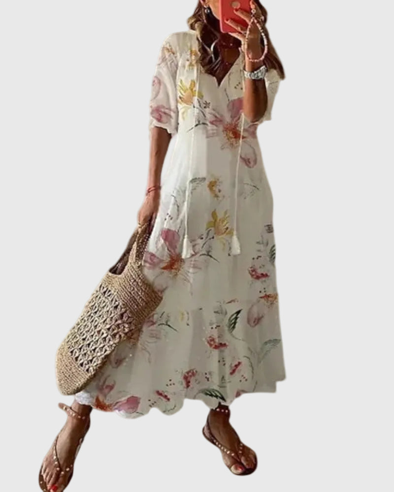 Women's Boho Summer Maxi Dress V-Neck Flowy