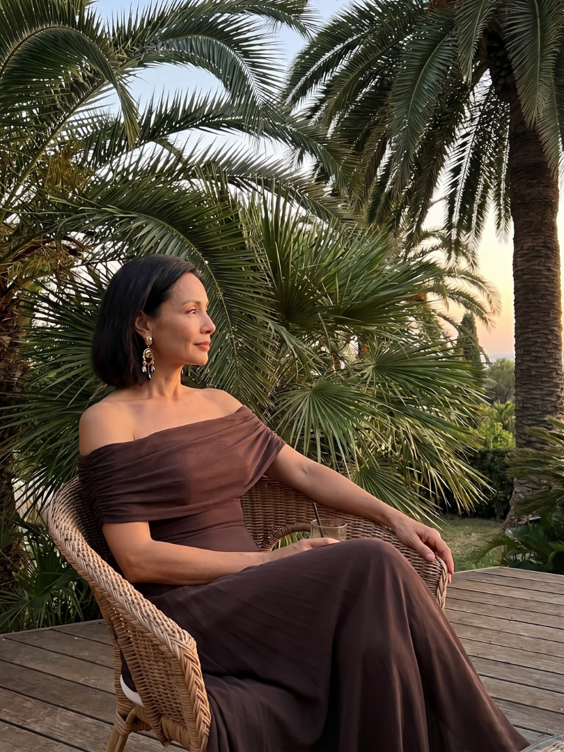 Midi Dress Off Shoulder Draped Flowing Skirt
