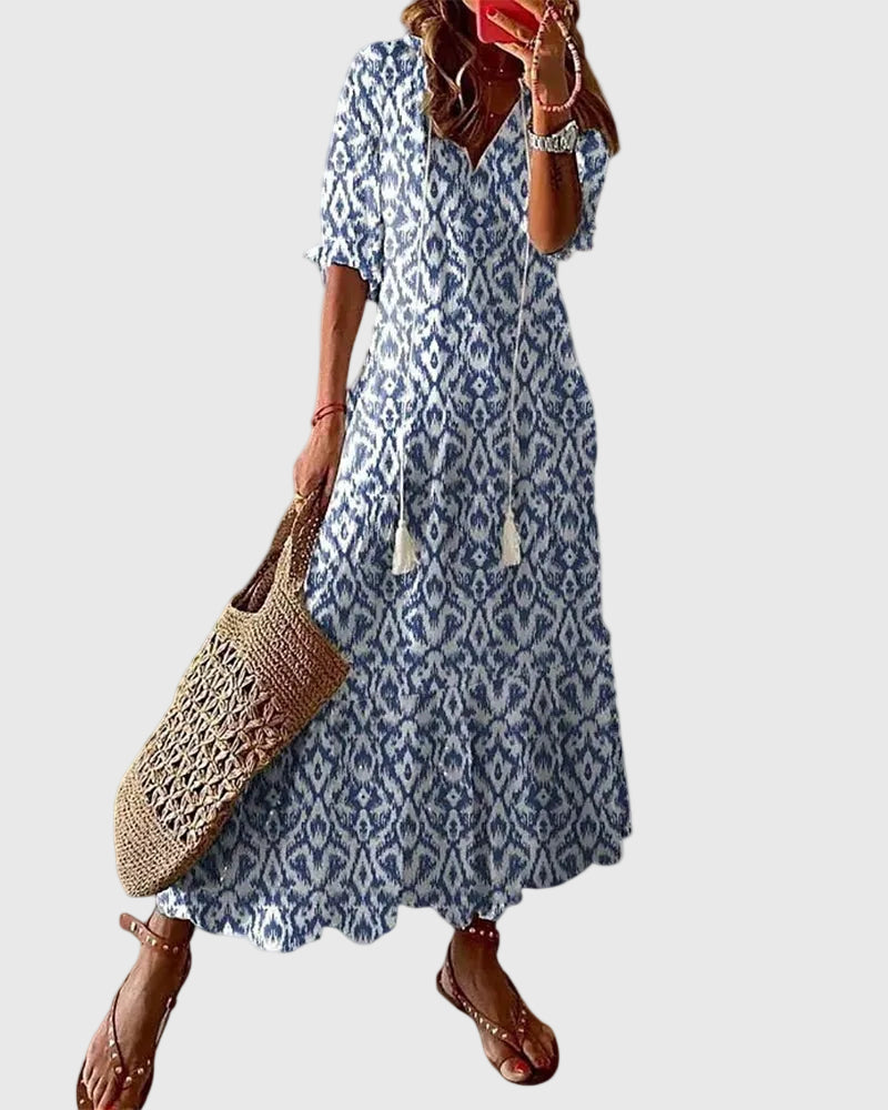 Women's Boho Summer Maxi Dress V-Neck Flowy