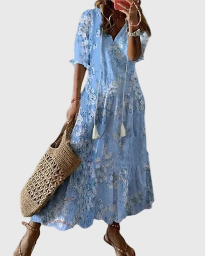 Women's Boho Summer Maxi Dress V-Neck Flowy