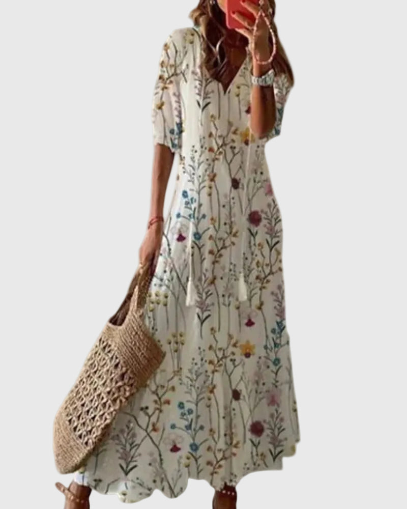 Women's Boho Summer Maxi Dress V-Neck Flowy