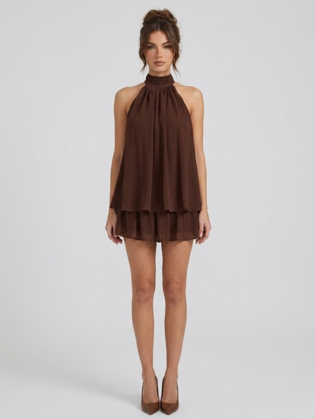 Women's Mini Dress High Halter Neck Ruffle Tiered