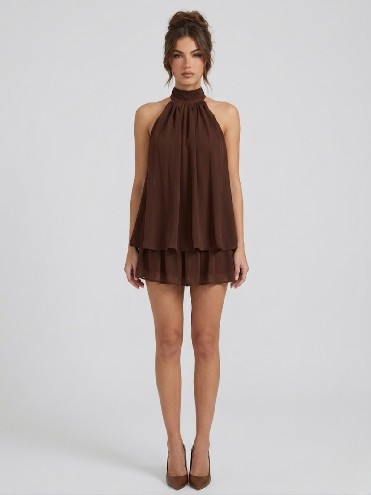 Women's Mini Dress High Halter Neck Ruffle Tiered