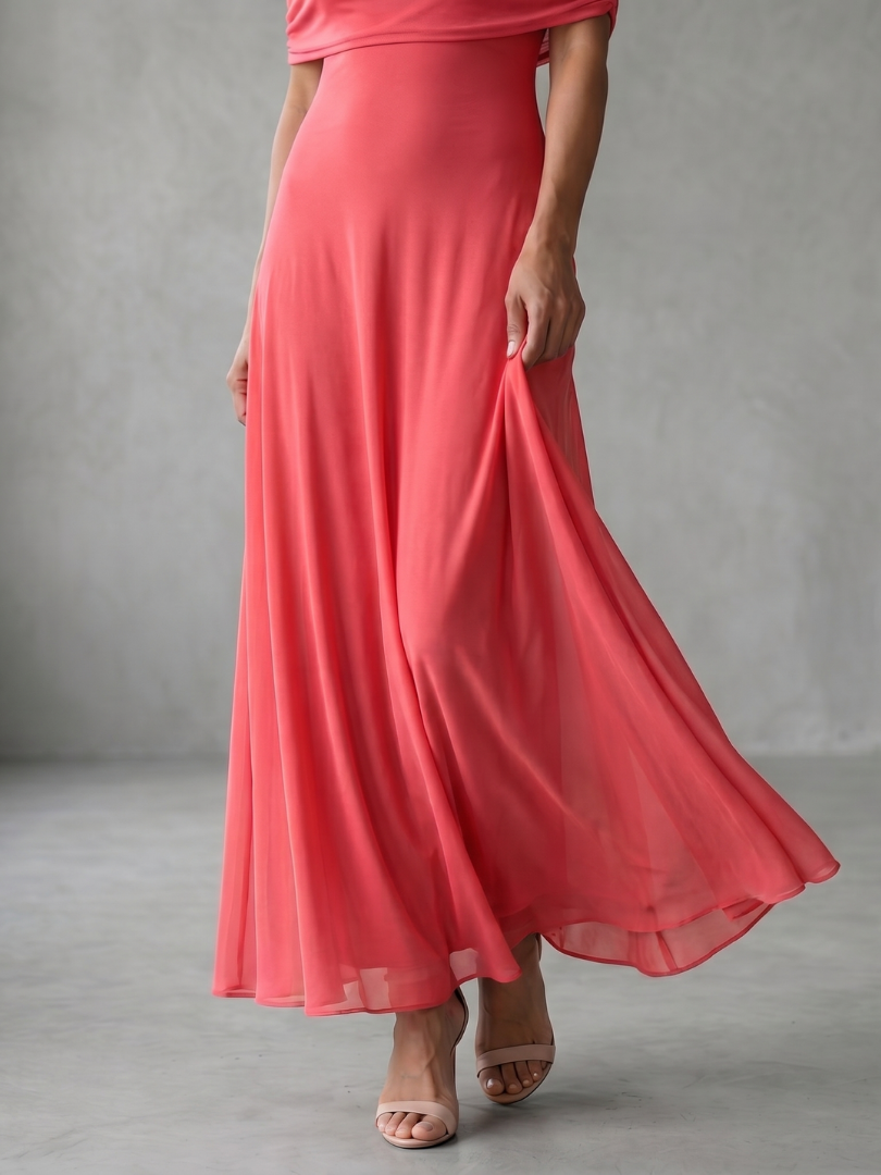 Midi Dress Off Shoulder Draped Flowing Skirt