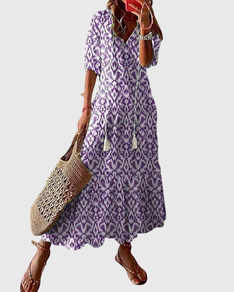 Women's Boho Summer Maxi Dress V-Neck Flowy