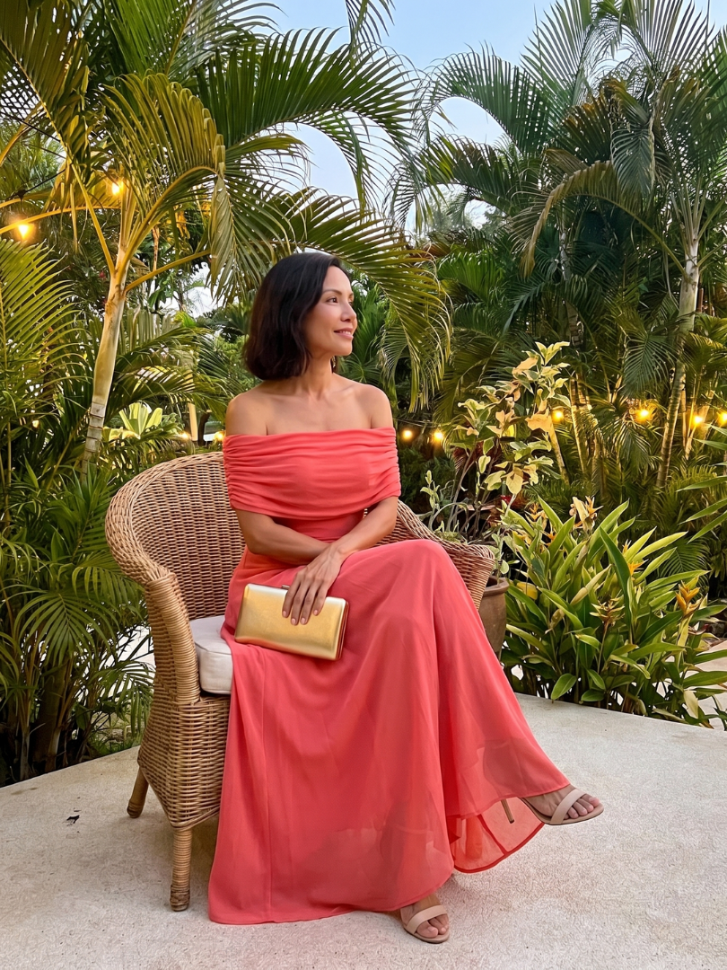 Midi Dress Off Shoulder Draped Flowing Skirt