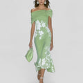 Midi Dress Women Floral Elegant Flared Hem