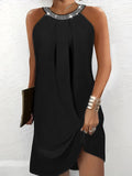 Dress Women Sleeveless Tucked Relaxed Fit Black