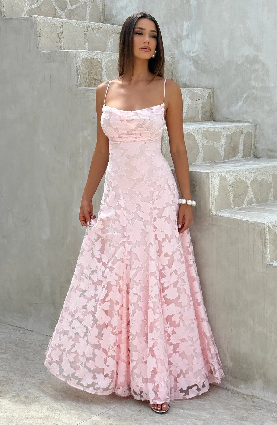 Dress for Women Floral Jacquard Maxi Sleeveless