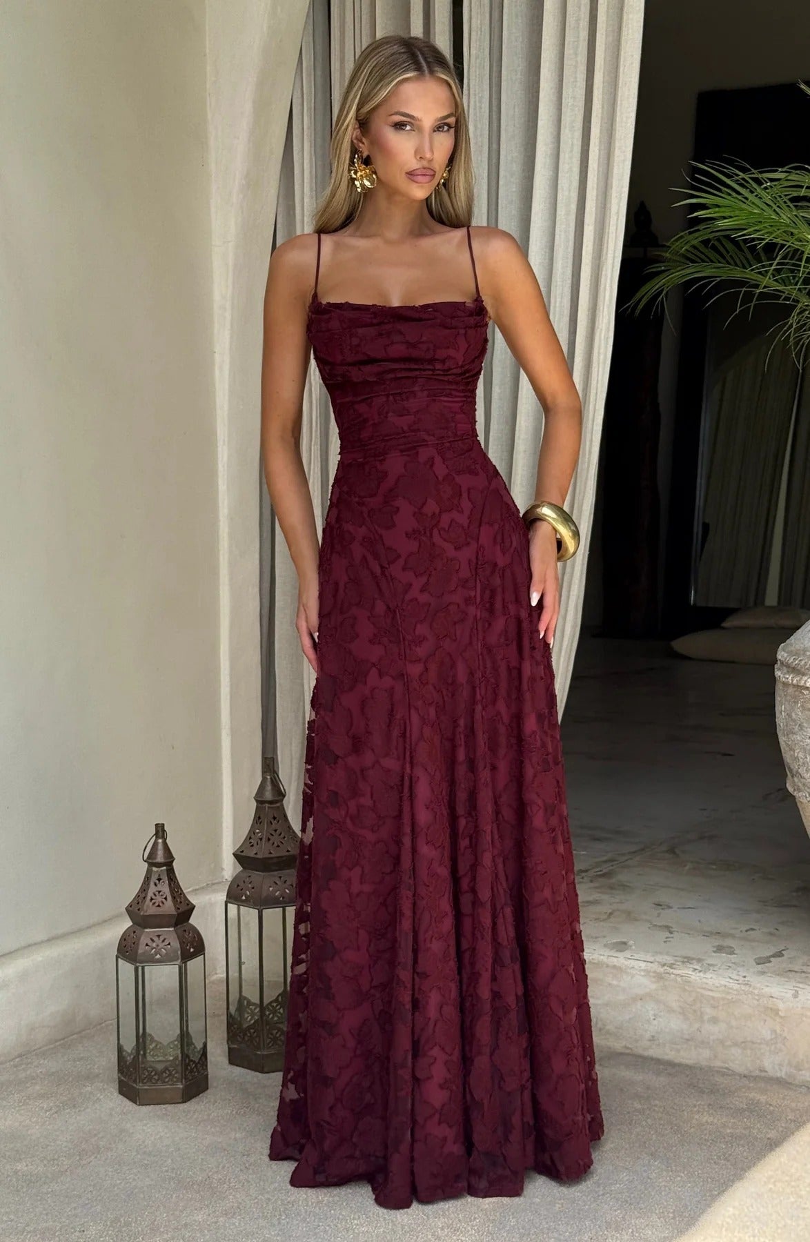 Dress for Women Floral Jacquard Maxi Sleeveless