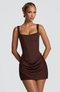 Women's Corset Mini Dress Draped Satin Finish