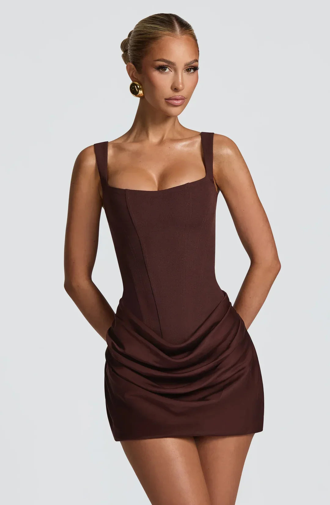 Women's Corset Mini Dress Draped Satin Finish