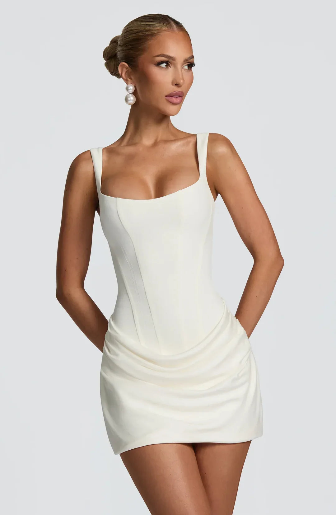 Women's Corset Mini Dress Draped Satin Finish