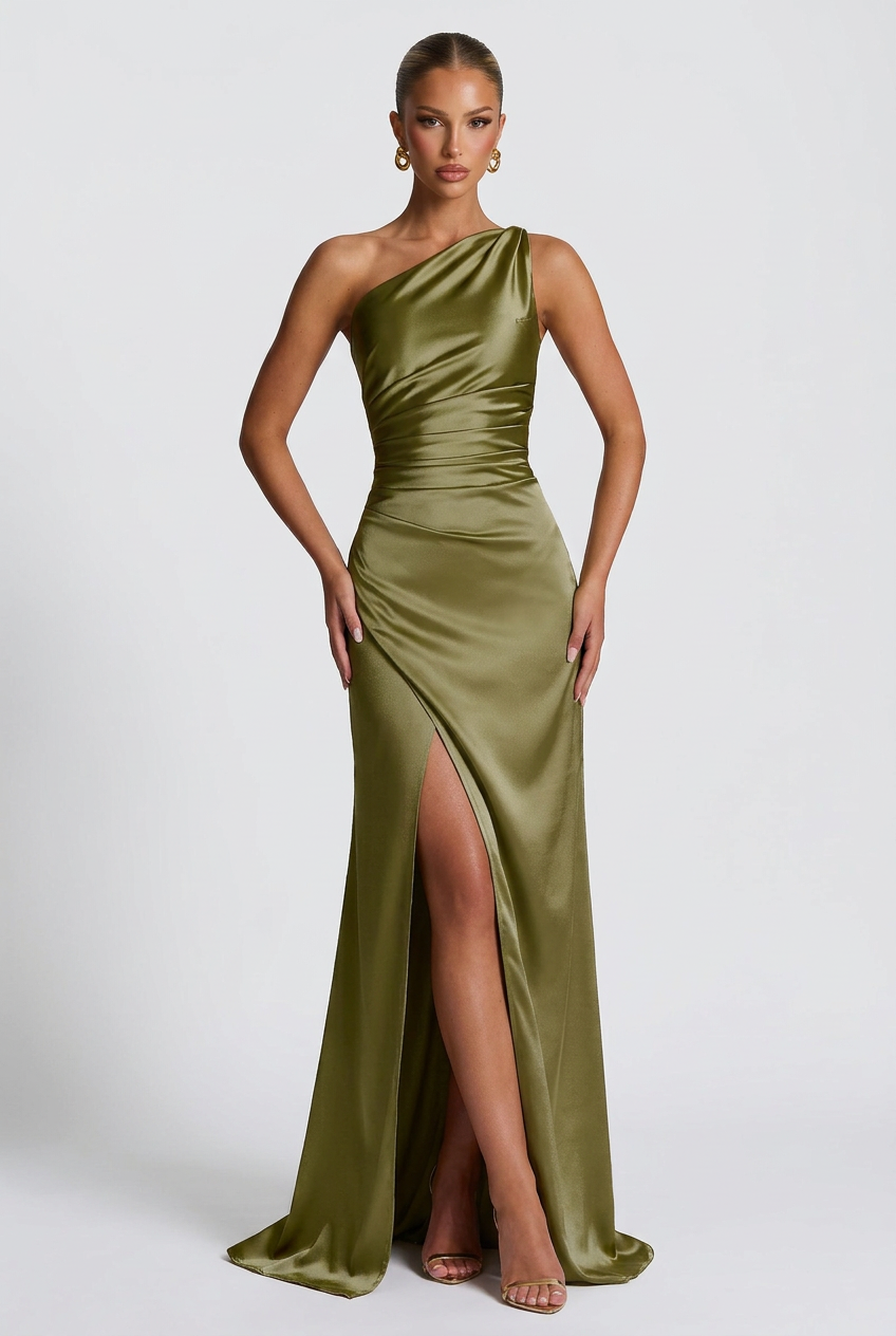 Maxi Dress Women's Satin One-Shoulder Formal Occasion