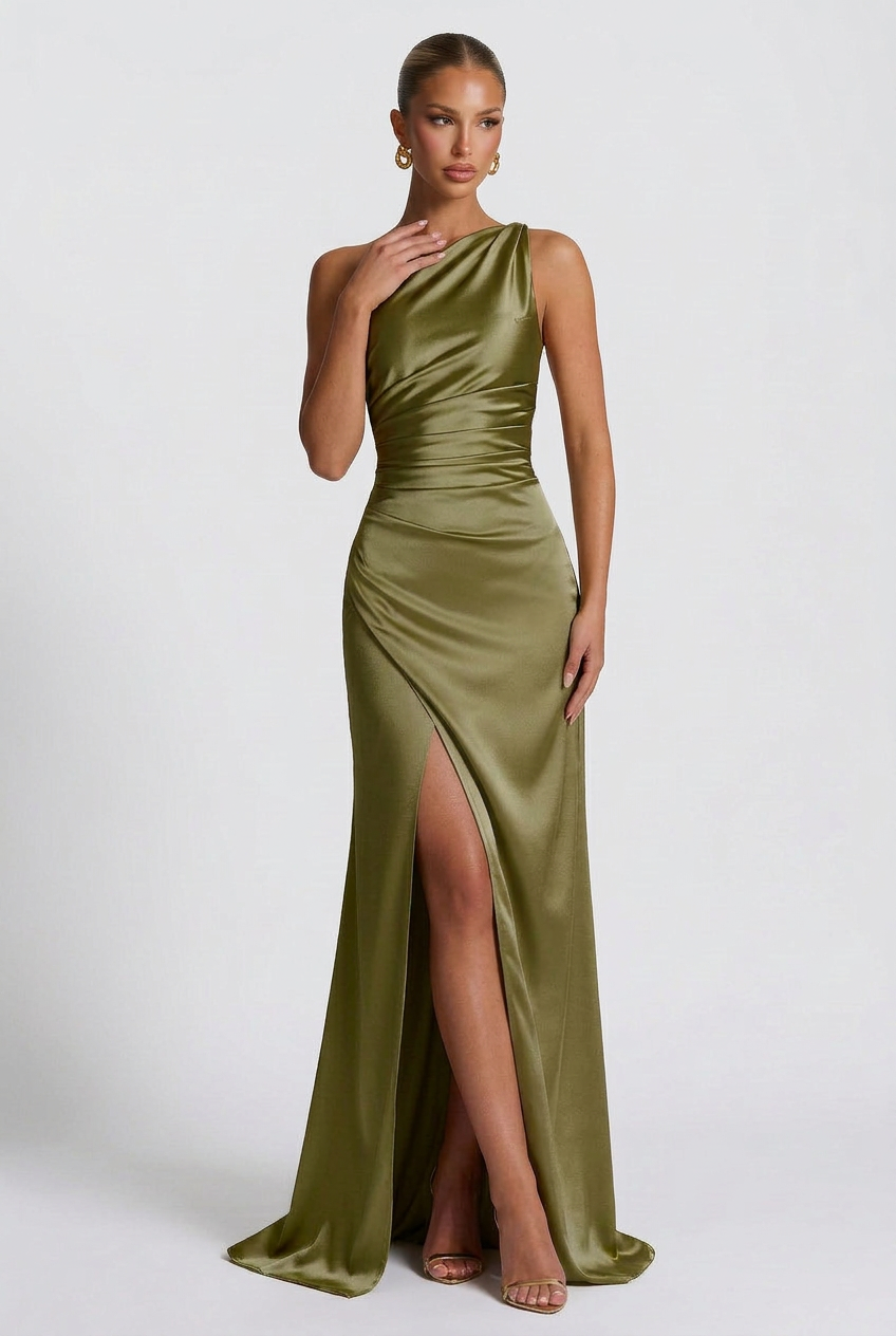 Maxi Dress Women's Satin One-Shoulder Formal Occasion