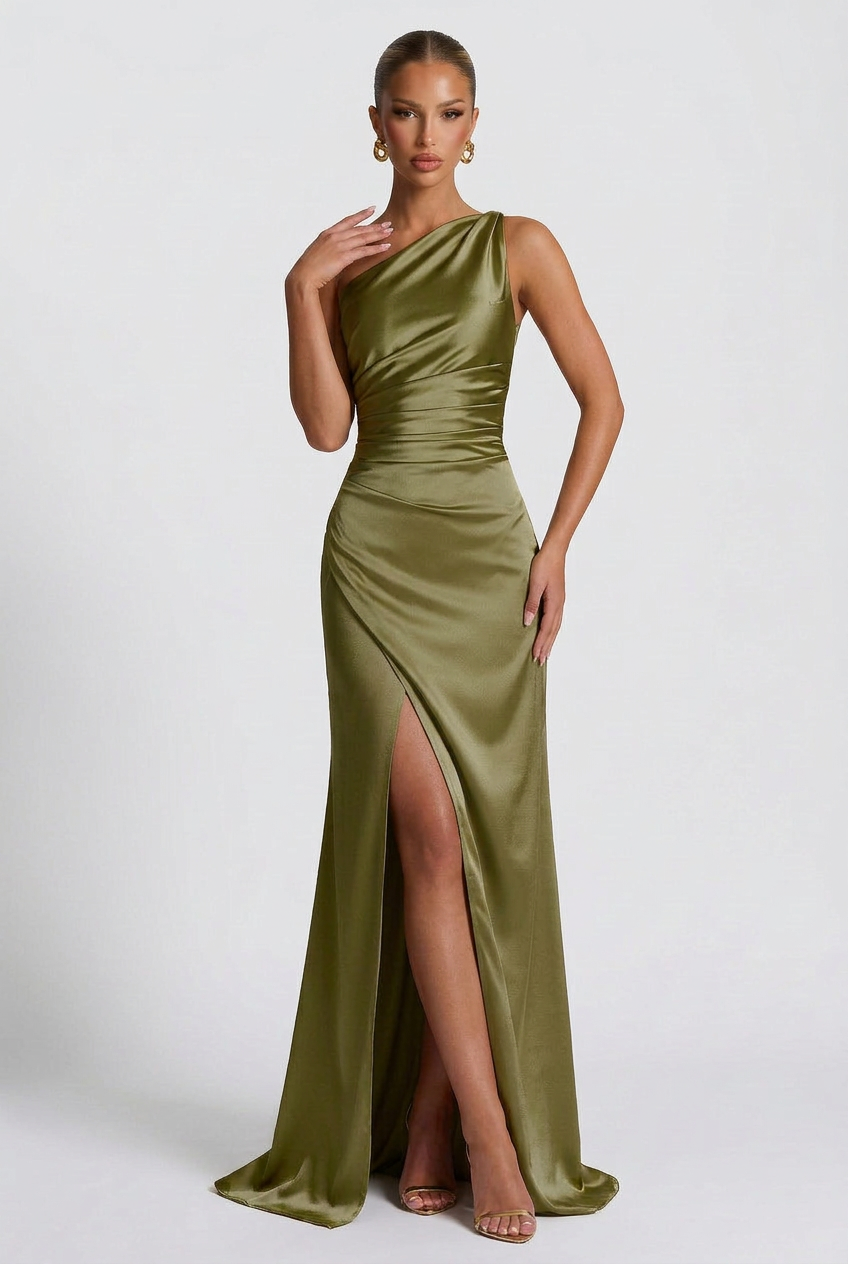 Maxi Dress Women's Satin One-Shoulder Formal Occasion