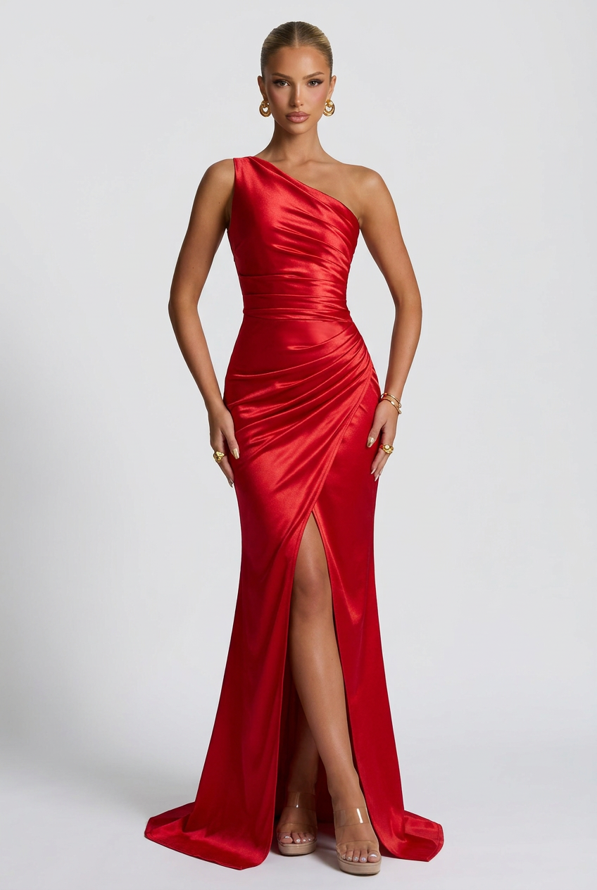 Maxi Dress Women's Satin One-Shoulder Formal Occasion