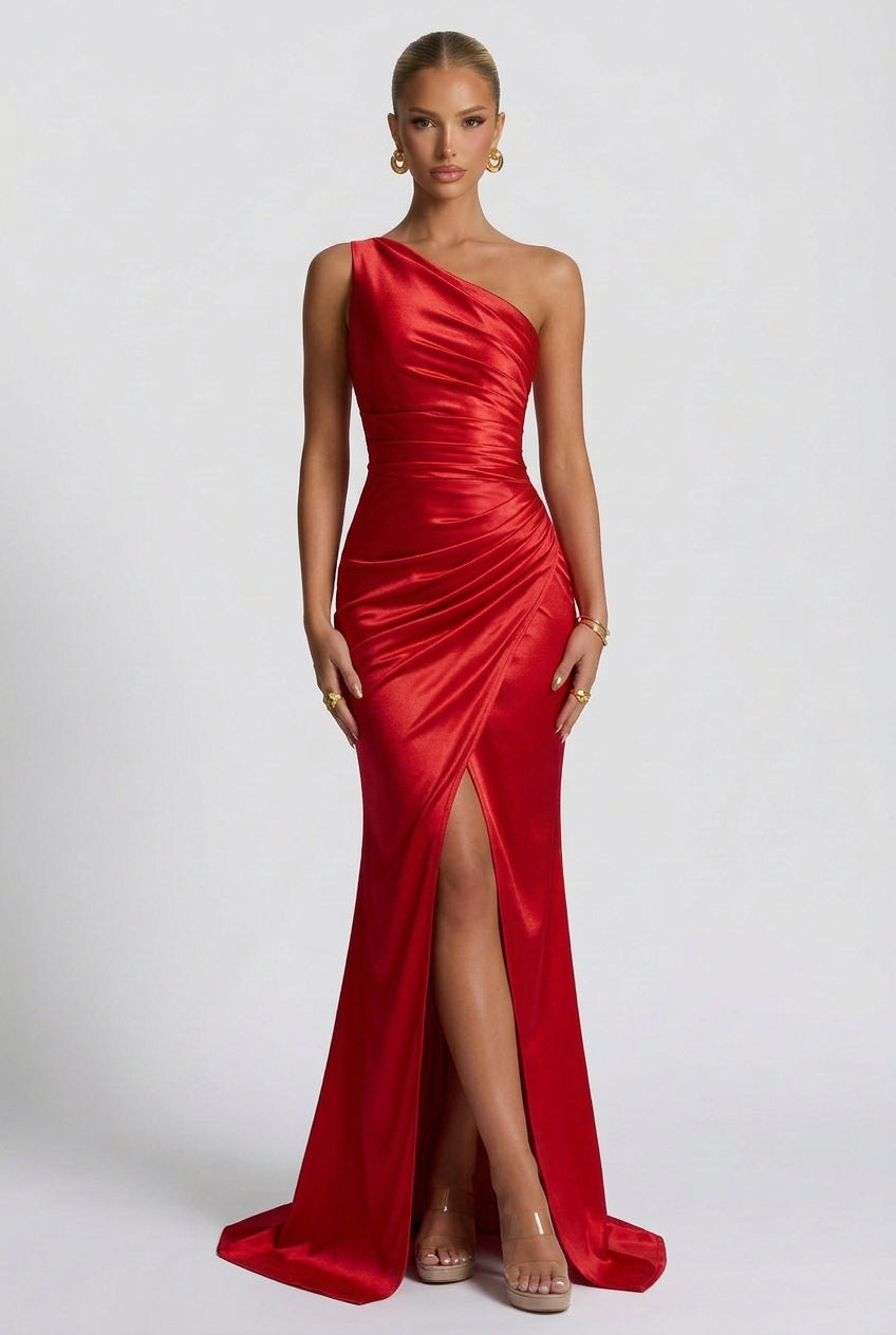 Maxi Dress Women's Satin One-Shoulder Formal Occasion