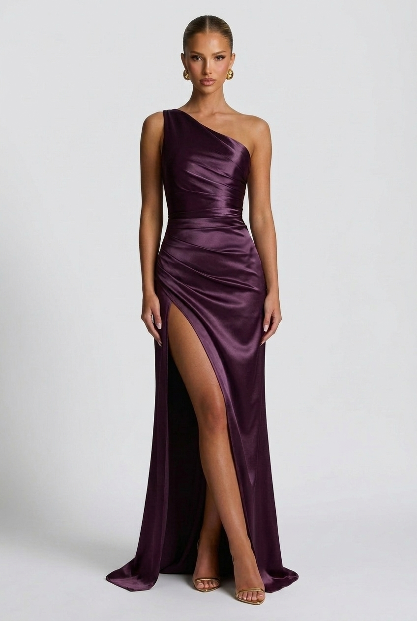 Maxi Dress Women's Satin One-Shoulder Formal Occasion