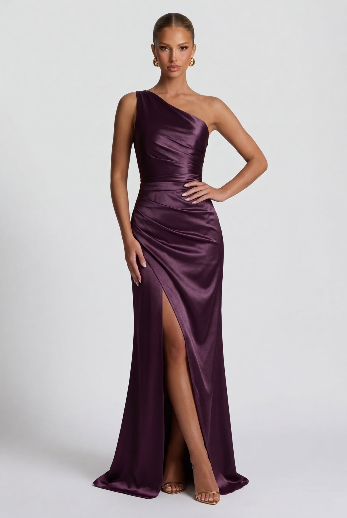 Maxi Dress Women's Satin One-Shoulder Formal Occasion