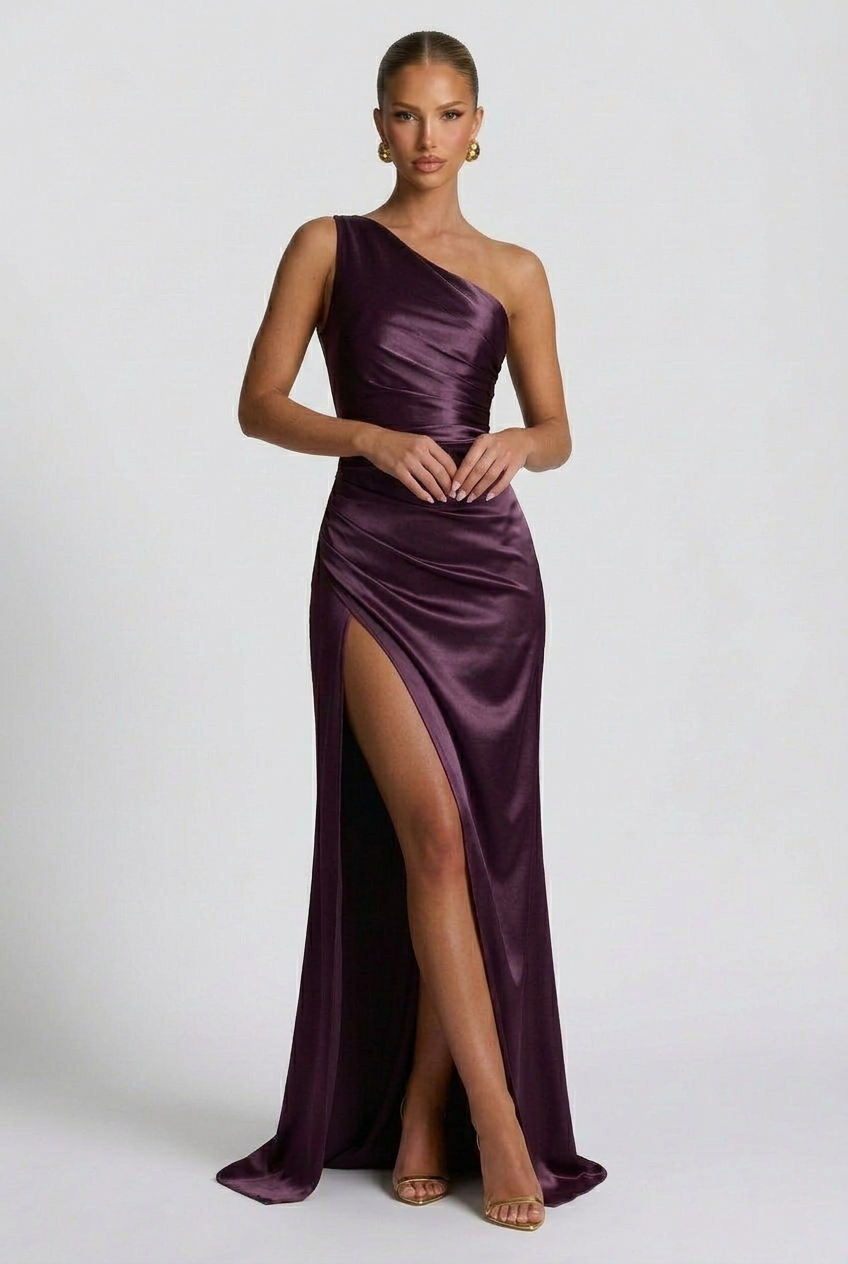 Maxi Dress Women's Satin One-Shoulder Formal Occasion