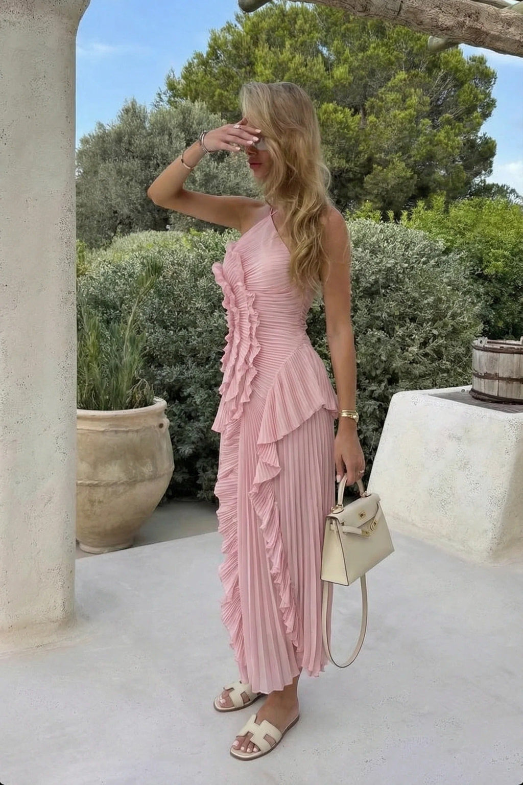 Women's Pleated Ruffle Maxi Dress for Weddings & Events