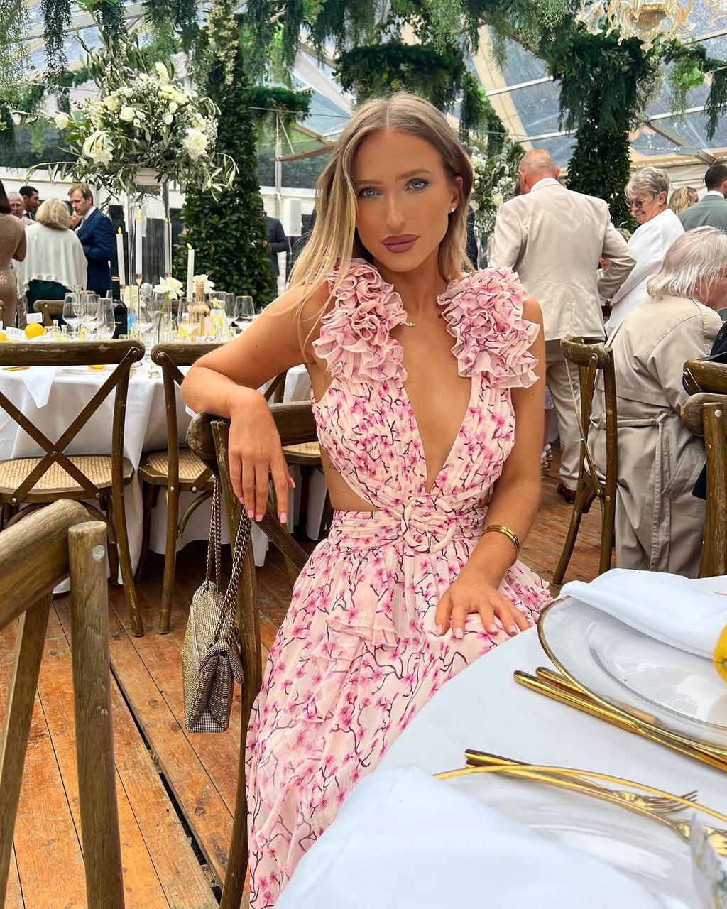 Women's Maxi Dress Chiffon Cut-Out Lace-Up Back