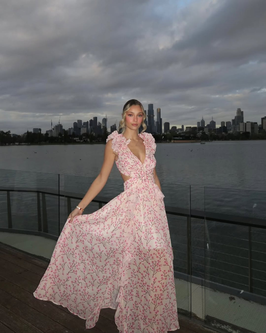 Women's Maxi Dress Chiffon Cut-Out Lace-Up Back
