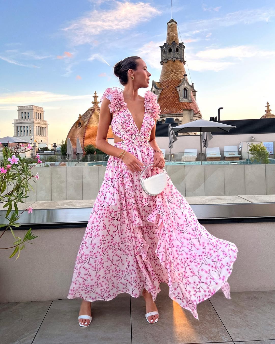 Women's Maxi Dress Chiffon Cut-Out Lace-Up Back