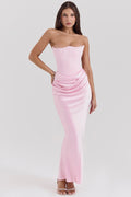 Women's Strapless Satin Corset Maxi Dress