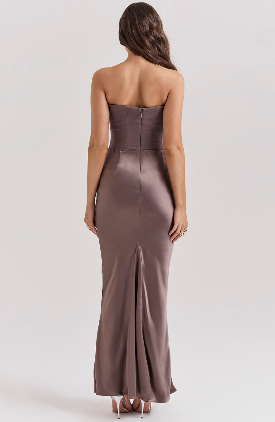 Women's Strapless Satin Corset Maxi Dress