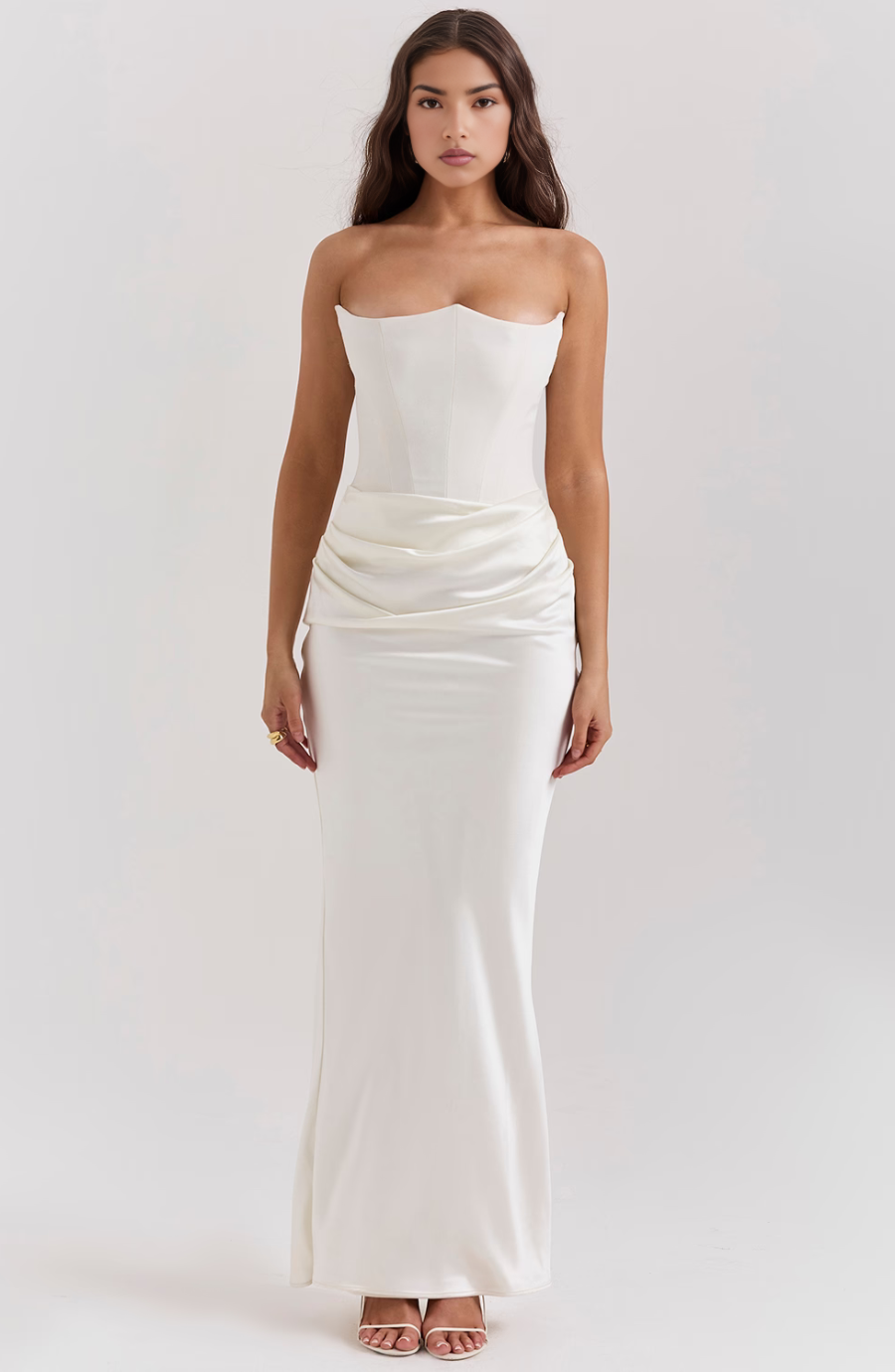 Women's Strapless Satin Corset Maxi Dress
