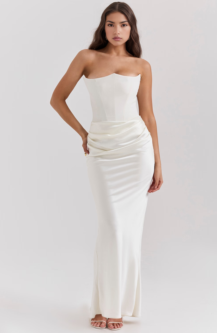 Women's Strapless Satin Corset Maxi Dress